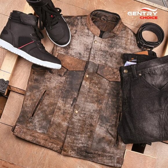 RIDERACT® Mens Motorcycle Vest Biker Leather Vest With CE Armors And YKK® Zipper - Picture 6 of 9